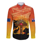 Australia ANZAC Day Long Sleeve Button Shirt Koala and Kangaroo Respect Aboriginal Pattern
