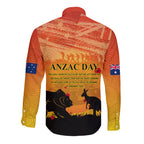 Australia ANZAC Day Long Sleeve Button Shirt Koala and Kangaroo Respect Aboriginal Pattern
