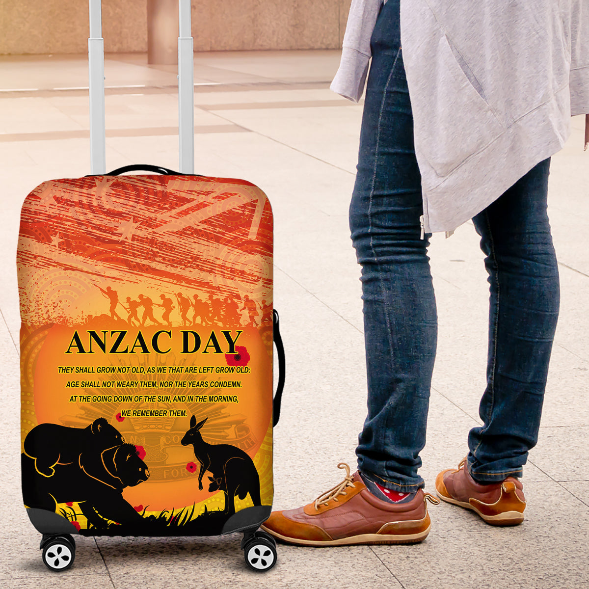 Australia ANZAC Day Luggage Cover Koala and Kangaroo Respect Aboriginal Pattern