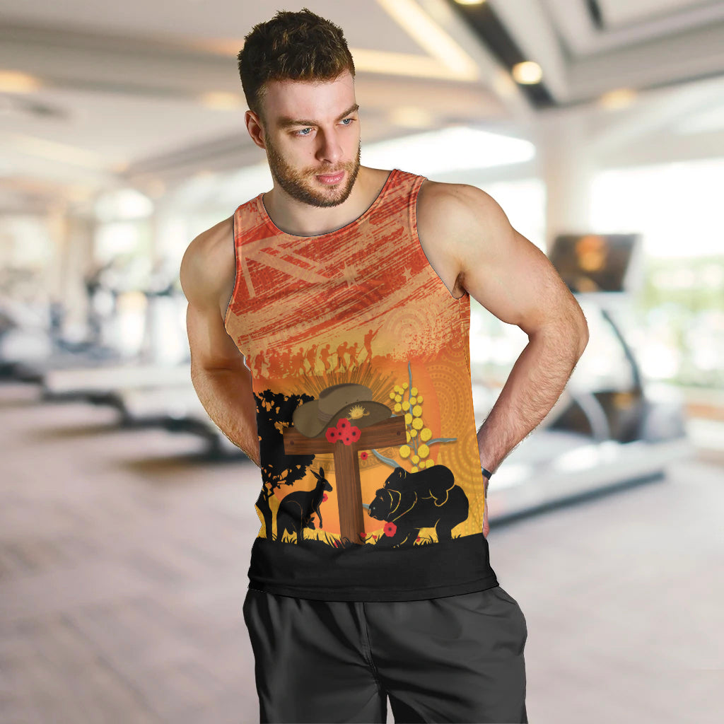 Australia ANZAC Day Men Tank Top Koala and Kangaroo Respect Aboriginal Pattern