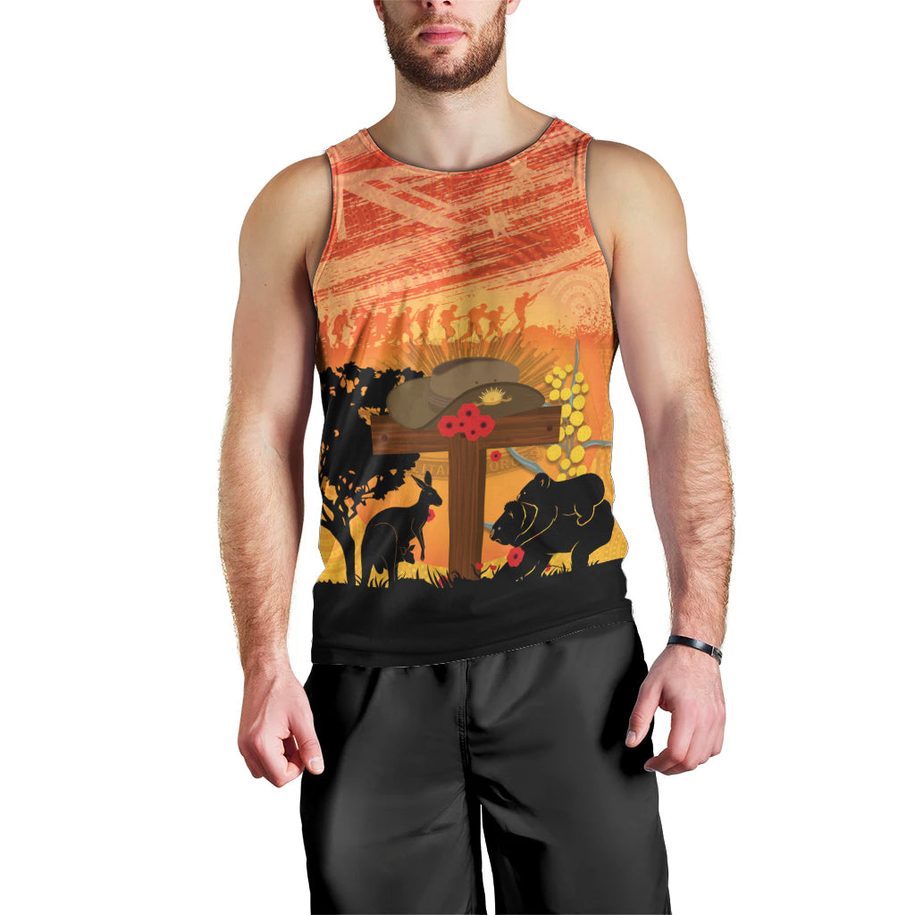 Australia ANZAC Day Men Tank Top Koala and Kangaroo Respect Aboriginal Pattern