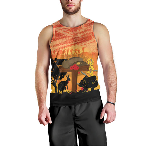 Australia ANZAC Day Men Tank Top Koala and Kangaroo Respect Aboriginal Pattern