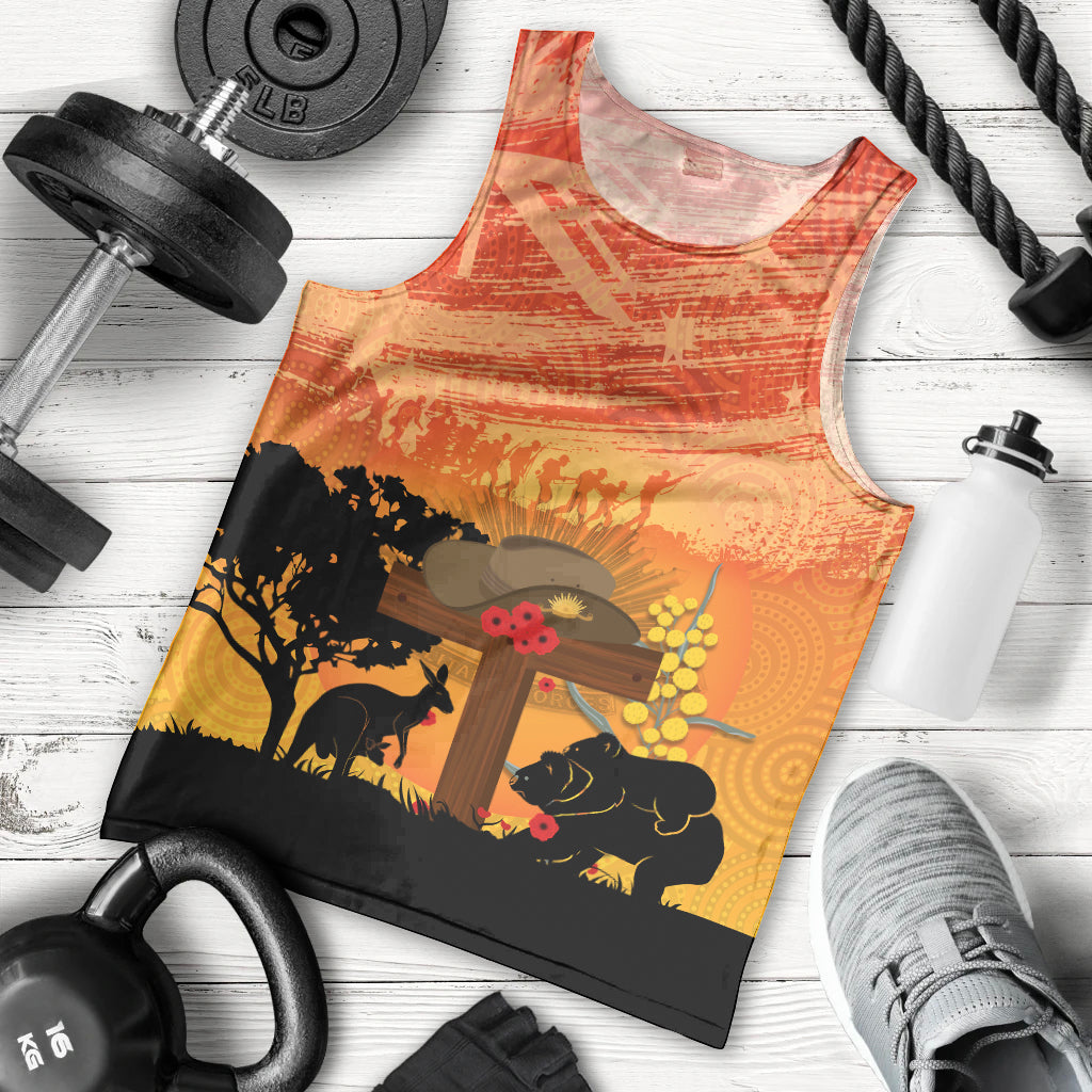 Australia ANZAC Day Men Tank Top Koala and Kangaroo Respect Aboriginal Pattern