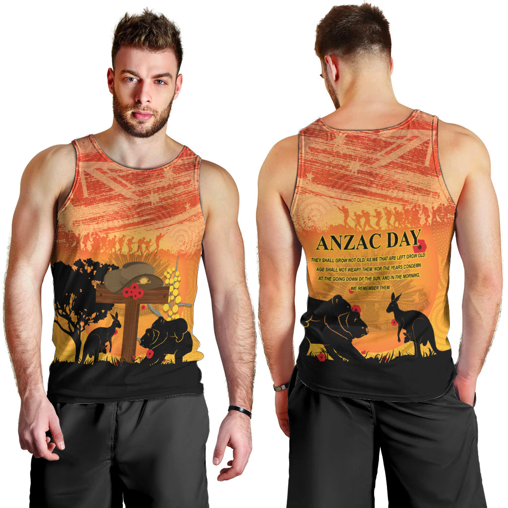 Australia ANZAC Day Men Tank Top Koala and Kangaroo Respect Aboriginal Pattern