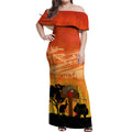 Australia ANZAC Day Off Shoulder Maxi Dress Koala and Kangaroo Respect Aboriginal Pattern
