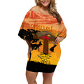 Australia ANZAC Day Off Shoulder Short Dress Koala and Kangaroo Respect Aboriginal Pattern