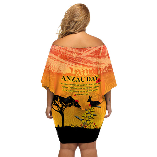 Australia ANZAC Day Off Shoulder Short Dress Koala and Kangaroo Respect Aboriginal Pattern