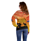 Australia ANZAC Day Off Shoulder Sweater Koala and Kangaroo Respect Aboriginal Pattern