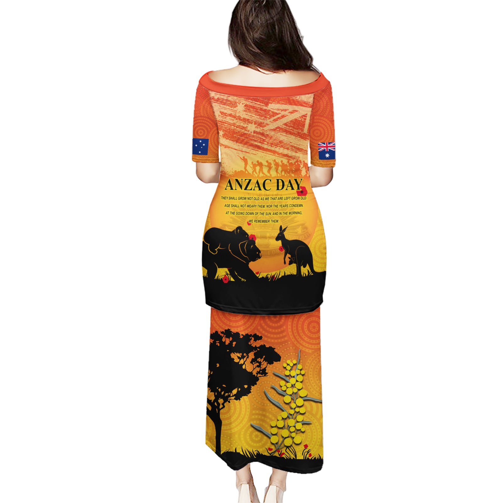 Australia ANZAC Day Puletasi Koala and Kangaroo Respect Aboriginal Pattern