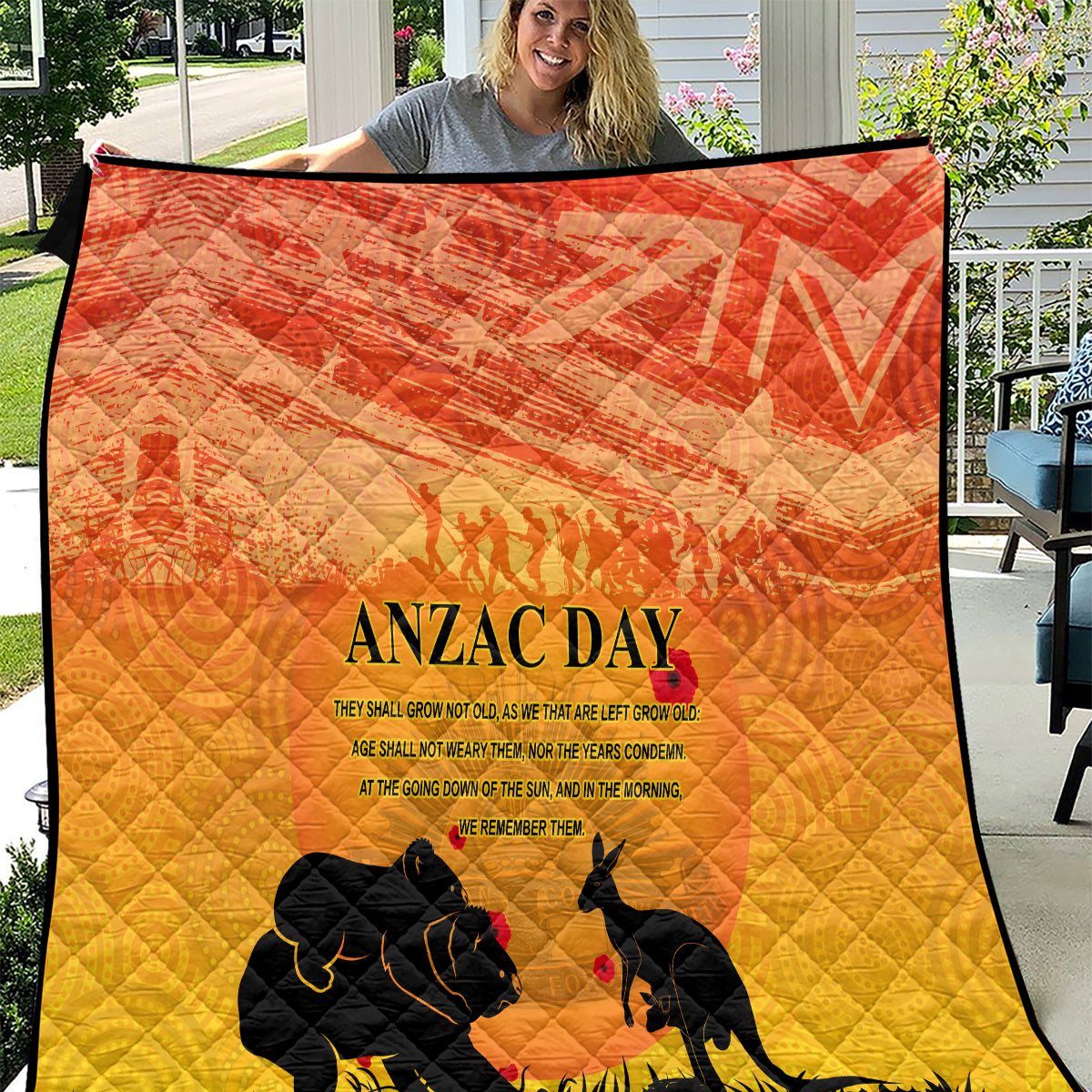 Australia ANZAC Day Quilt Koala and Kangaroo Respect Aboriginal Pattern