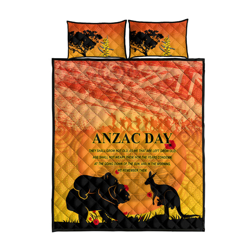 Australia ANZAC Day Quilt Bed Set Koala and Kangaroo Respect Aboriginal Pattern