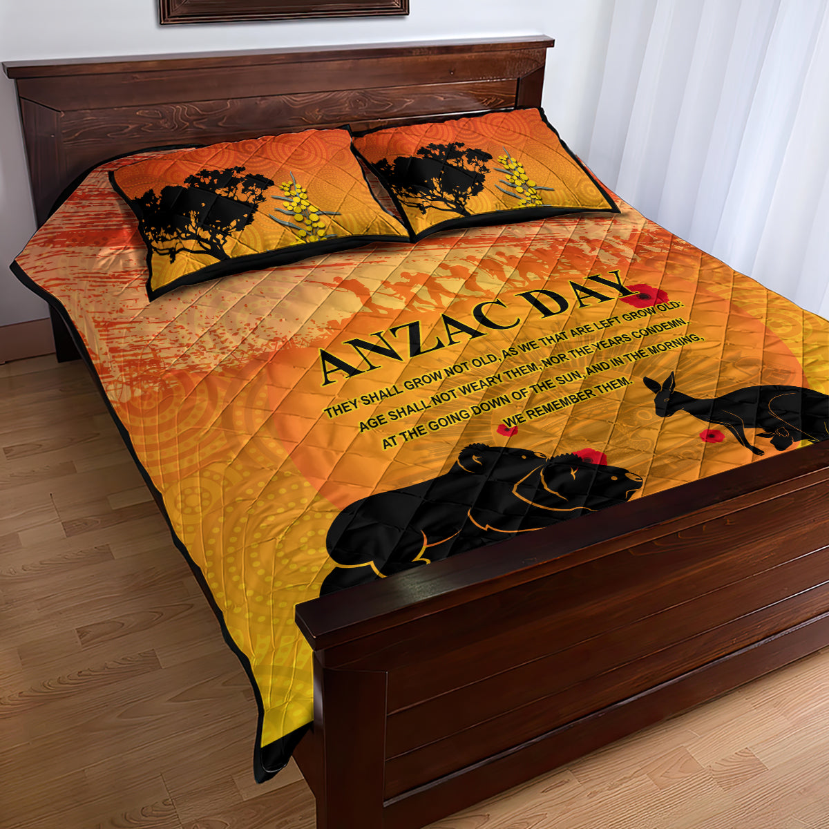 Australia ANZAC Day Quilt Bed Set Koala and Kangaroo Respect Aboriginal Pattern