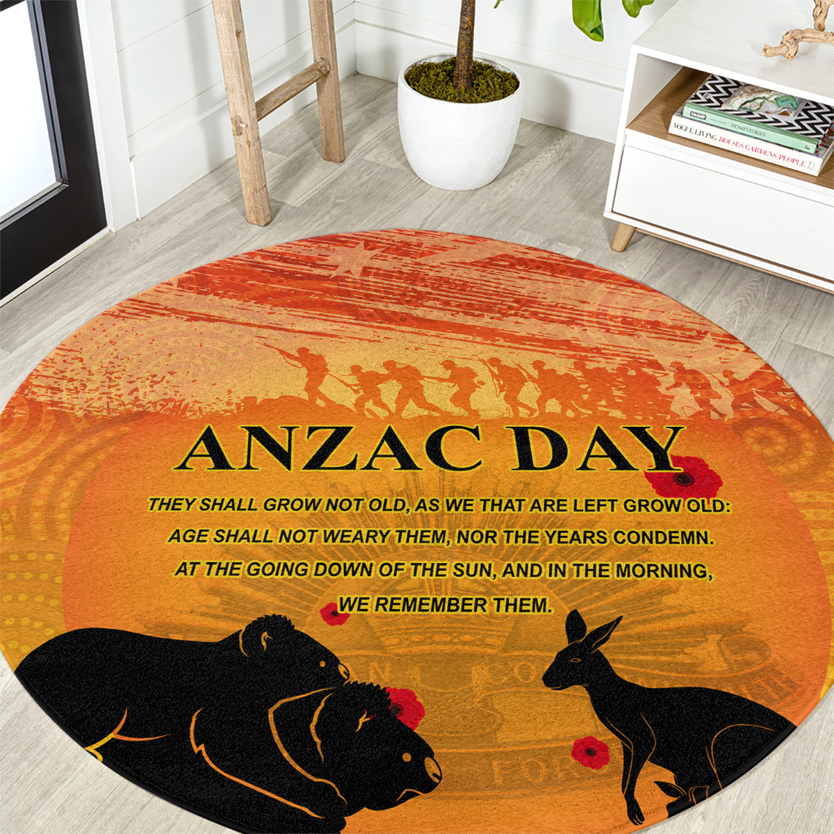 Australia ANZAC Day Round Carpet Koala and Kangaroo Respect Aboriginal Pattern
