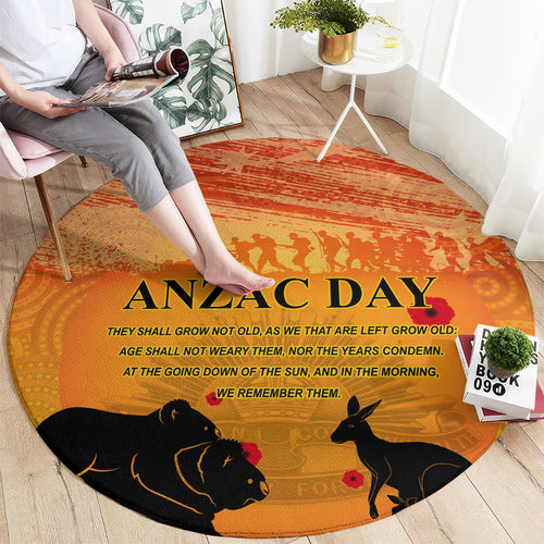 Australia ANZAC Day Round Carpet Koala and Kangaroo Respect Aboriginal Pattern