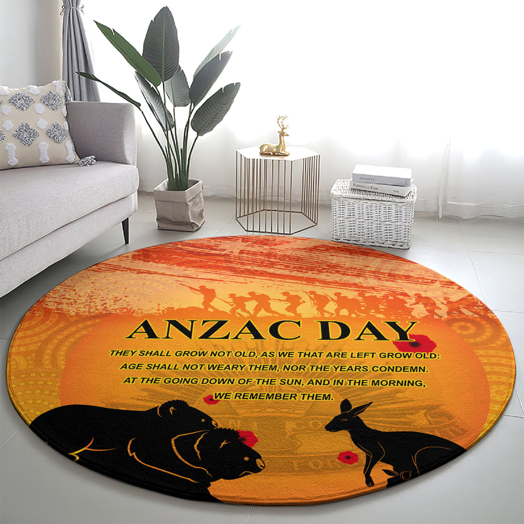 Australia ANZAC Day Round Carpet Koala and Kangaroo Respect Aboriginal Pattern