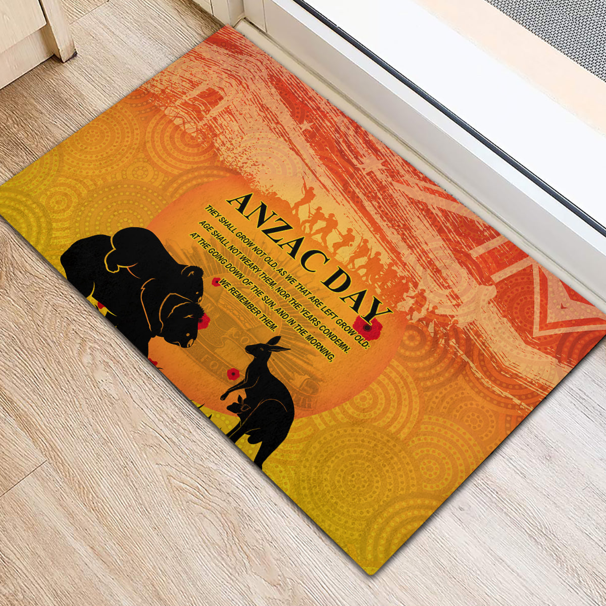 Australia ANZAC Day Rubber Doormat Koala and Kangaroo Respect Aboriginal Pattern