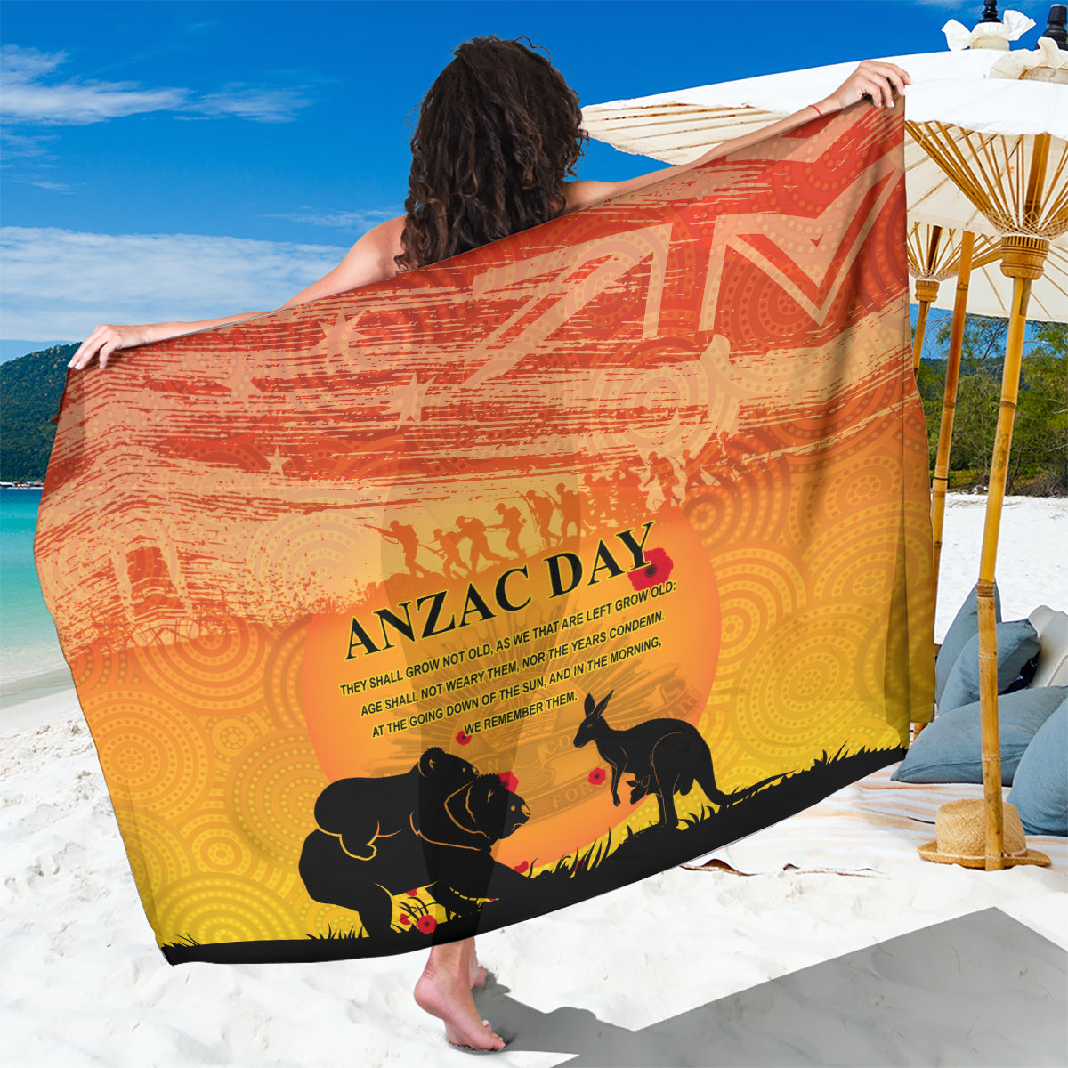 Australia ANZAC Day Sarong Koala and Kangaroo Respect Aboriginal Pattern