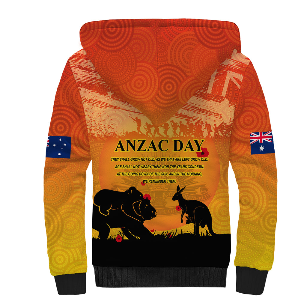 Australia ANZAC Day Sherpa Hoodie Koala and Kangaroo Respect Aboriginal Pattern