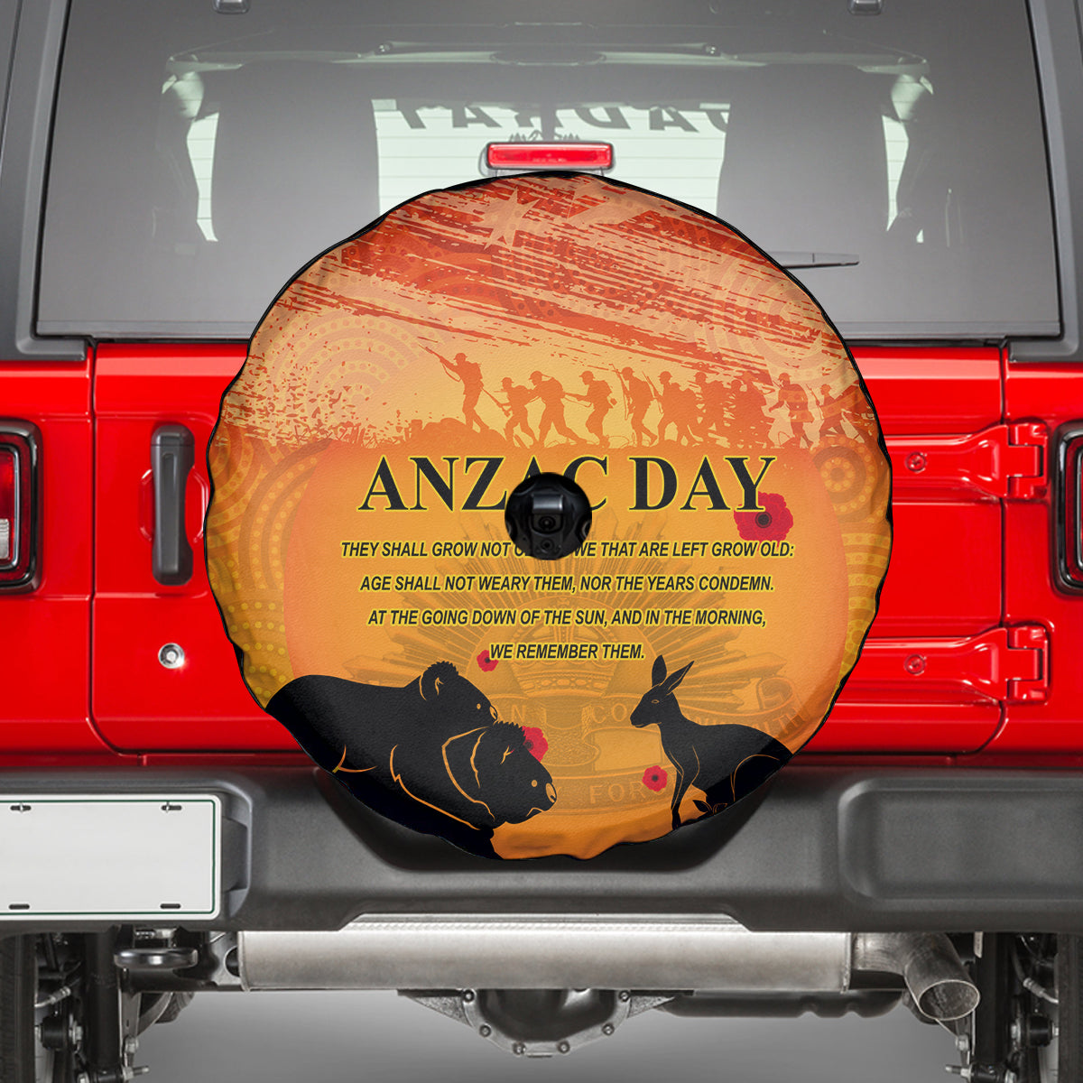 Australia ANZAC Day Spare Tire Cover Koala and Kangaroo Respect Aboriginal Pattern