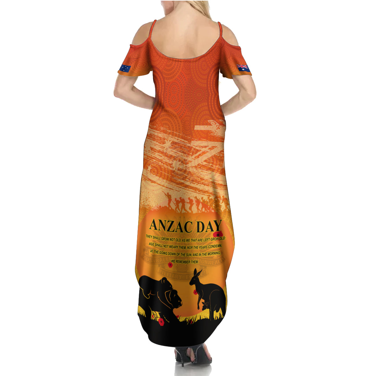 Australia ANZAC Day Summer Maxi Dress Koala and Kangaroo Respect Aboriginal Pattern