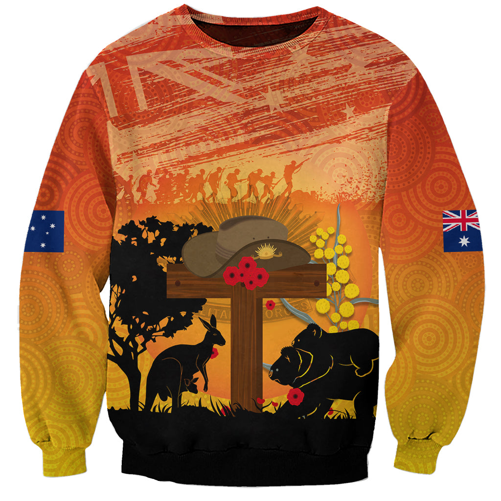 Australia ANZAC Day Sweatshirt Koala and Kangaroo Respect Aboriginal Pattern