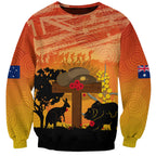 Australia ANZAC Day Sweatshirt Koala and Kangaroo Respect Aboriginal Pattern