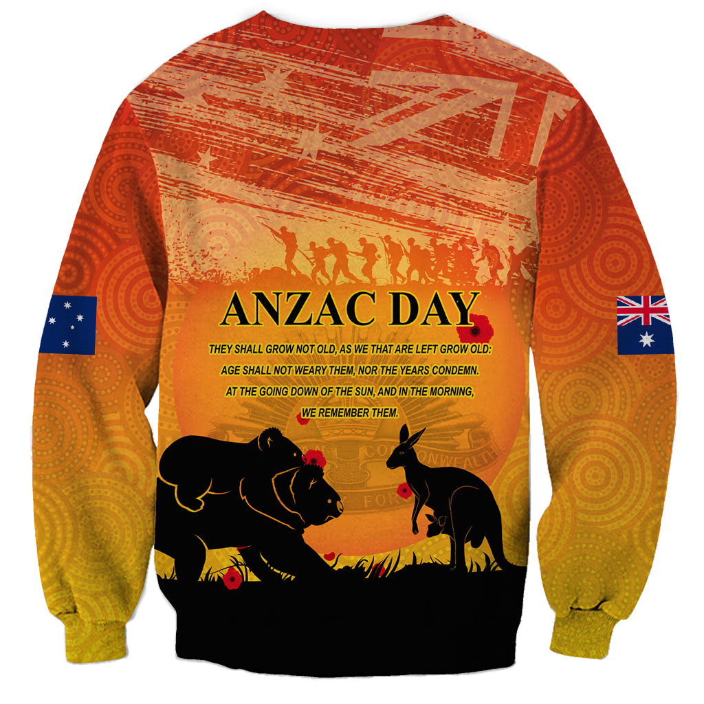 Australia ANZAC Day Sweatshirt Koala and Kangaroo Respect Aboriginal Pattern