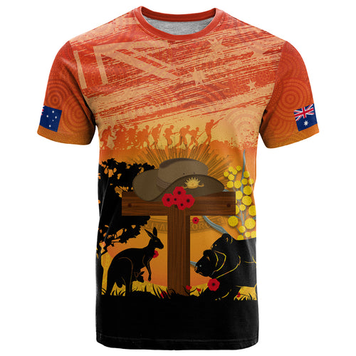 Australia ANZAC Day T Shirt Koala and Kangaroo Respect Aboriginal Pattern