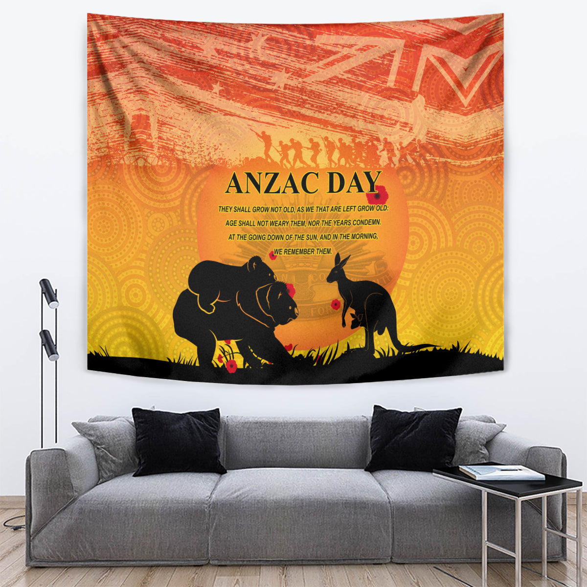 Australia ANZAC Day Tapestry Koala and Kangaroo Respect Aboriginal Pattern