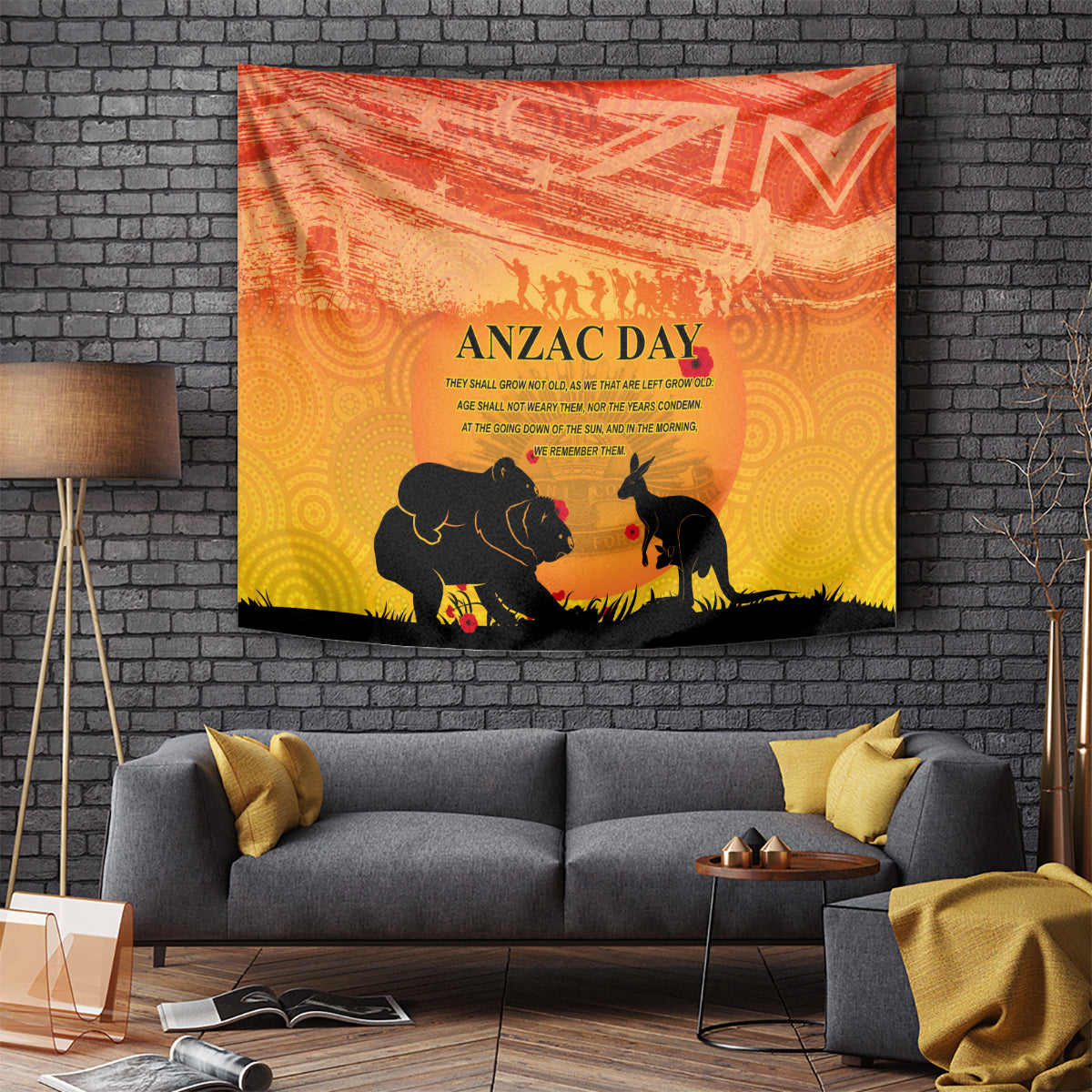 Australia ANZAC Day Tapestry Koala and Kangaroo Respect Aboriginal Pattern