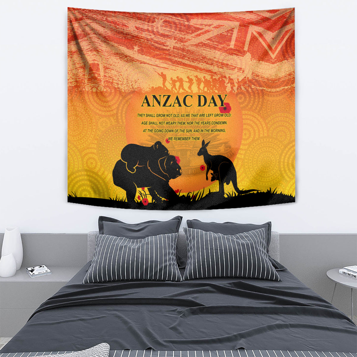 Australia ANZAC Day Tapestry Koala and Kangaroo Respect Aboriginal Pattern