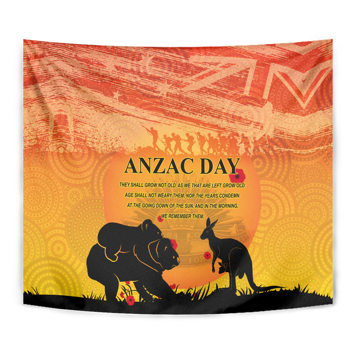 Australia ANZAC Day Tapestry Koala and Kangaroo Respect Aboriginal Pattern