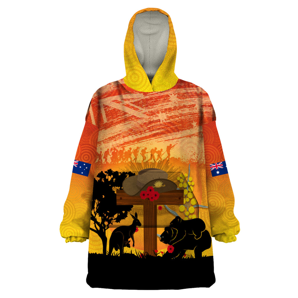 Australia ANZAC Day Wearable Blanket Hoodie Koala and Kangaroo Respect Aboriginal Pattern