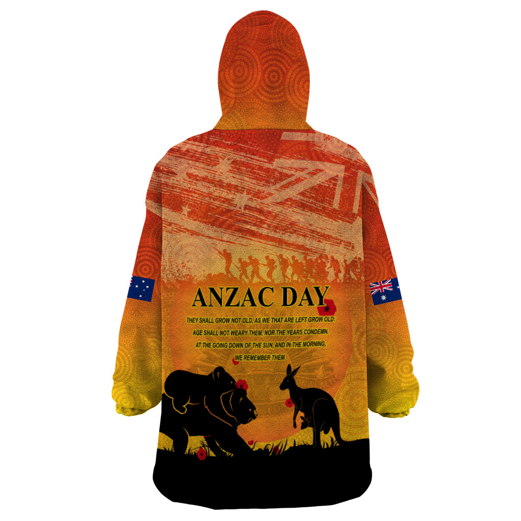 Australia ANZAC Day Wearable Blanket Hoodie Koala and Kangaroo Respect Aboriginal Pattern
