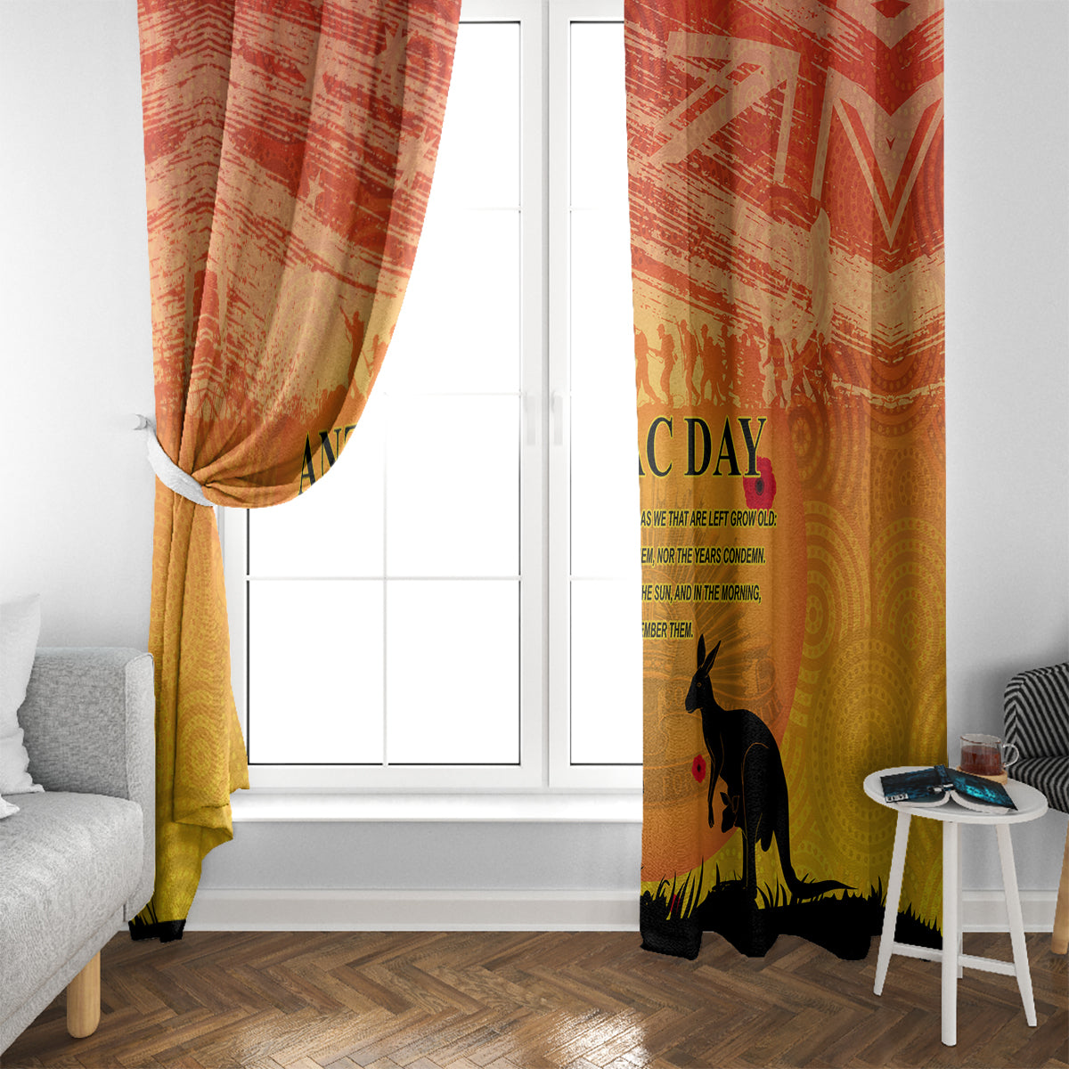 Australia ANZAC Day Window Curtain Koala and Kangaroo Respect Aboriginal Pattern