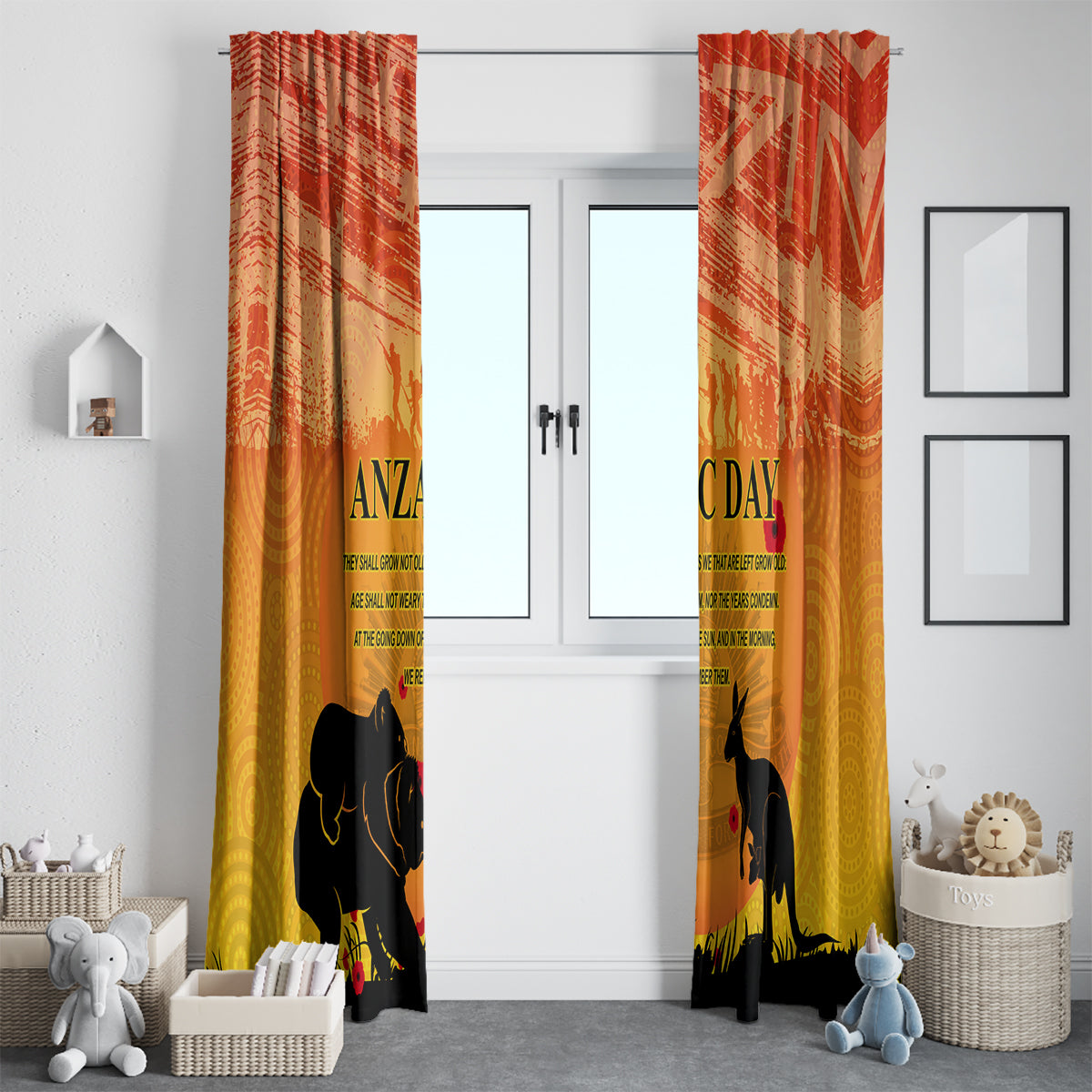 Australia ANZAC Day Window Curtain Koala and Kangaroo Respect Aboriginal Pattern