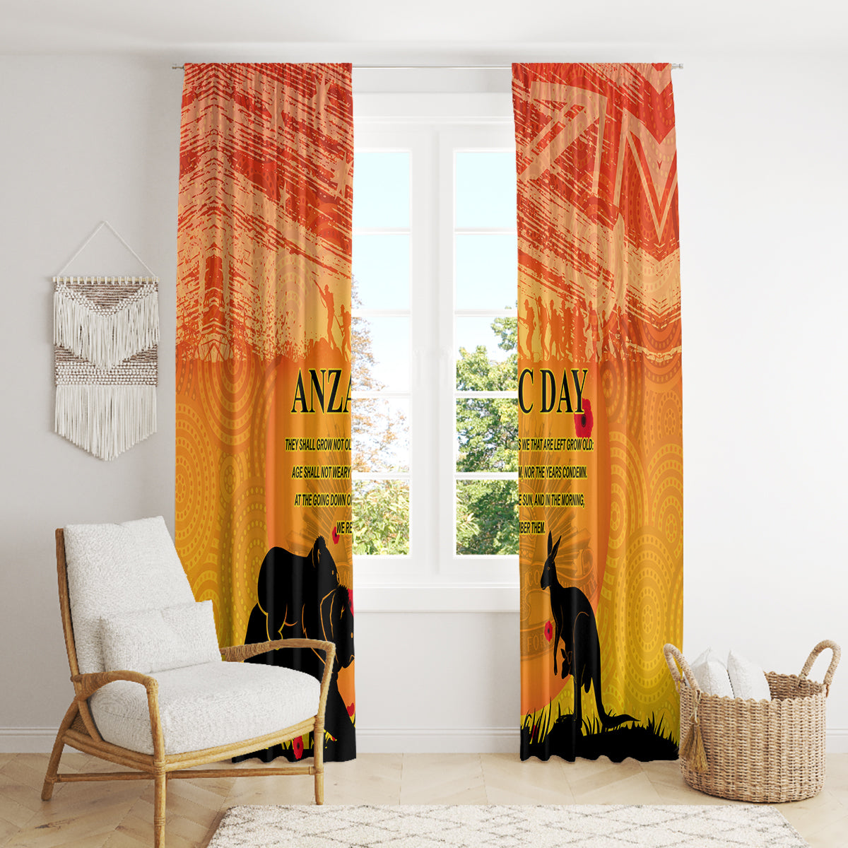 Australia ANZAC Day Window Curtain Koala and Kangaroo Respect Aboriginal Pattern