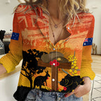 Australia ANZAC Day Women Casual Shirt Koala and Kangaroo Respect Aboriginal Pattern