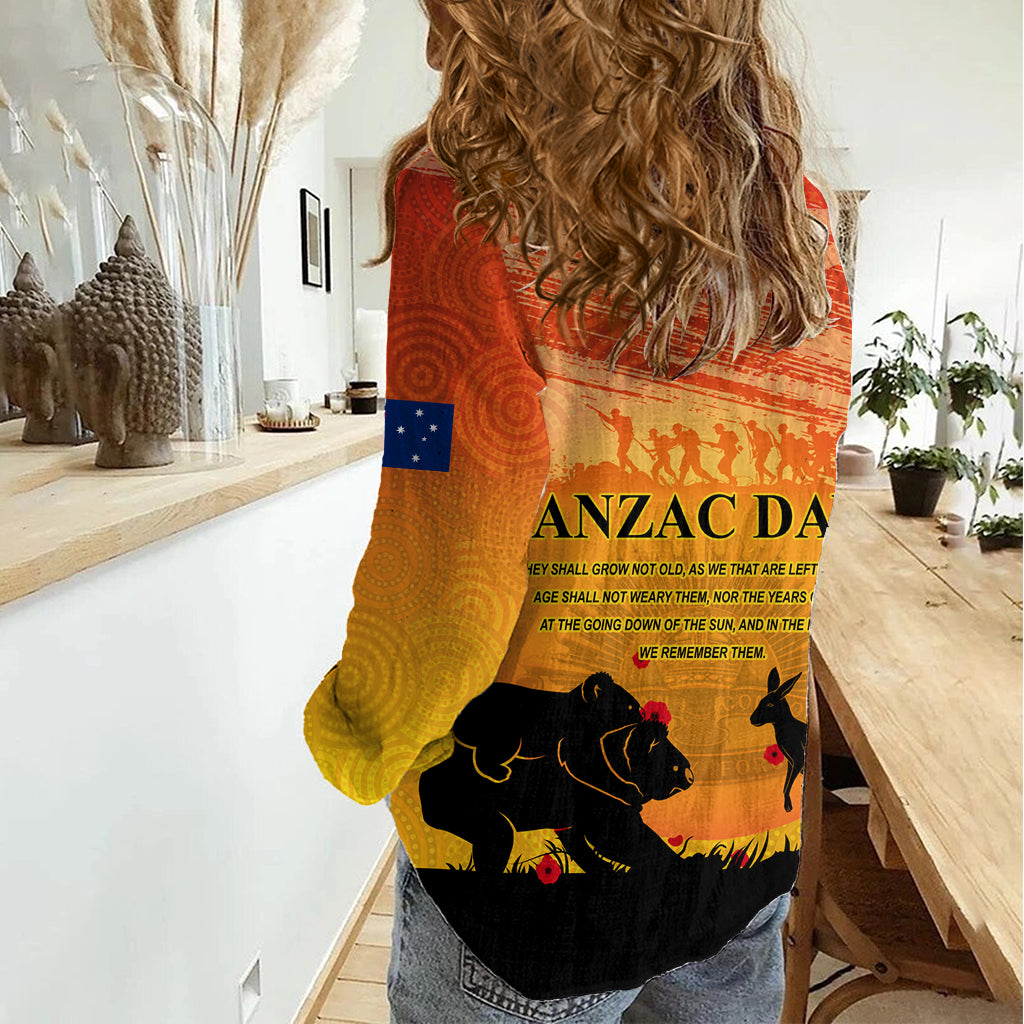 Australia ANZAC Day Women Casual Shirt Koala and Kangaroo Respect Aboriginal Pattern