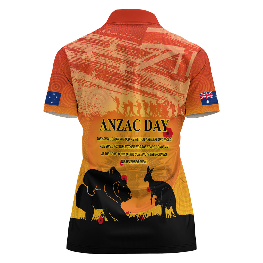 Australia ANZAC Day Women Polo Shirt Koala and Kangaroo Respect Aboriginal Pattern