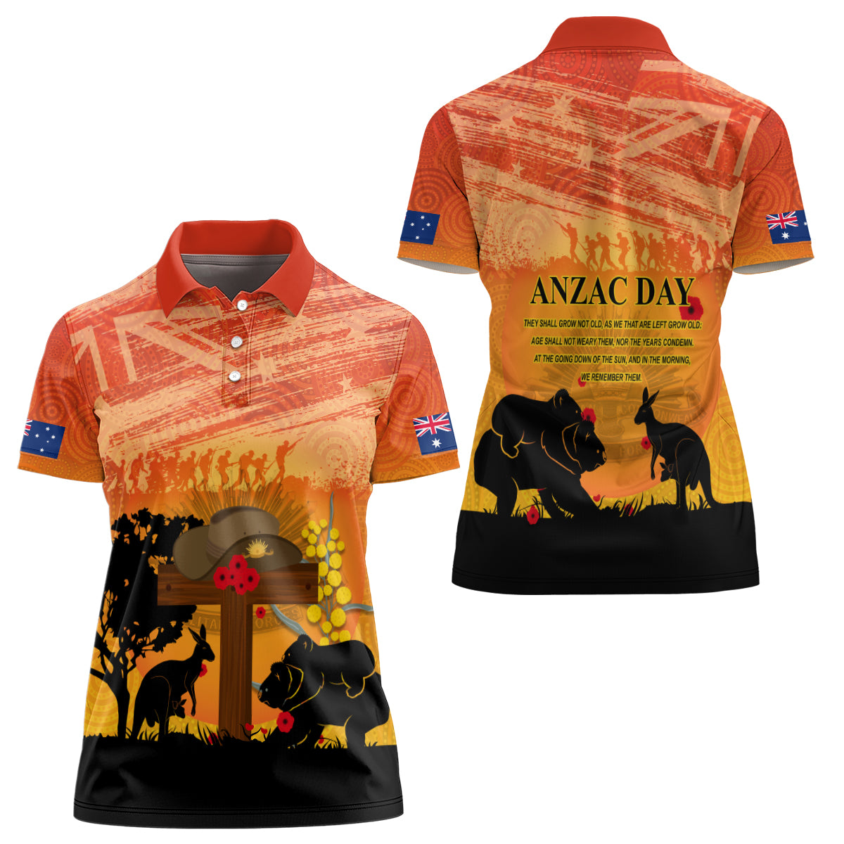 Australia ANZAC Day Women Polo Shirt Koala and Kangaroo Respect Aboriginal Pattern
