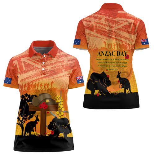 Australia ANZAC Day Women Polo Shirt Koala and Kangaroo Respect Aboriginal Pattern