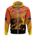 Australia ANZAC Day Zip Hoodie Koala and Kangaroo Respect Aboriginal Pattern