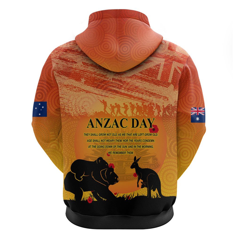 Australia ANZAC Day Zip Hoodie Koala and Kangaroo Respect Aboriginal Pattern