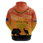 Australia ANZAC Day Zip Hoodie Koala and Kangaroo Respect Aboriginal Pattern