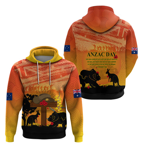 Australia ANZAC Day Zip Hoodie Koala and Kangaroo Respect Aboriginal Pattern
