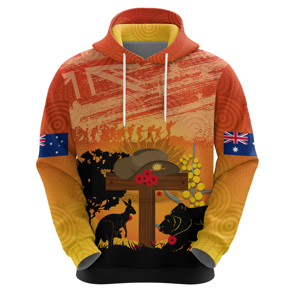 Australia ANZAC Day Zip Hoodie Koala and Kangaroo Respect Aboriginal Pattern