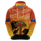 Australia ANZAC Day Zip Hoodie Koala and Kangaroo Respect Aboriginal Pattern
