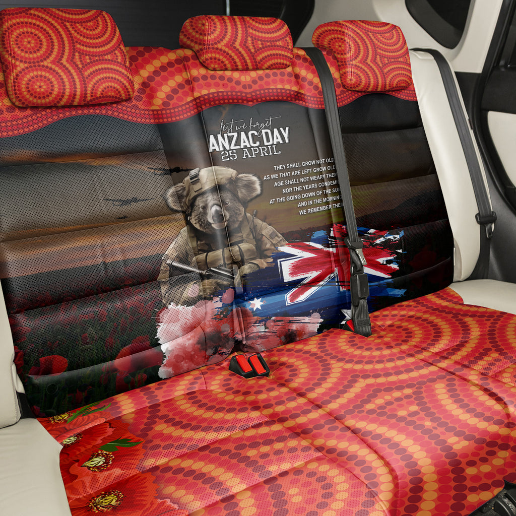 Australia ANZAC Day Back Car Seat Cover Koala and Kangaroo Red Poppy Flower Field Aboriginal Pattern