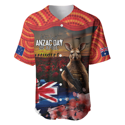 Australia ANZAC Day Baseball Jersey Koala and Kangaroo Red Poppy Flower Field Aboriginal Pattern